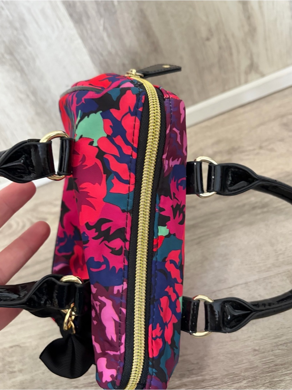 Betsey Johnson Mini Satchel Floral Pink Bow Bag Top Handle extra small - Picture 13 of 13